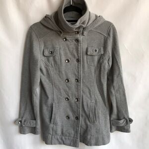 Ezekiel gray herringbone double-breasted hoodie jacket, size M